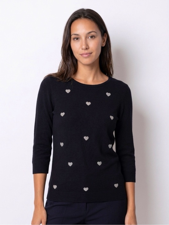 Elle Sweaters - ELLE Black Knit Sweater with Silver
Rhinestone Hearts - Size [S]. EUC